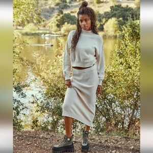 NWT Free People Hailee Sweater Skirt Set Cotton Powder Sand Ivory Small